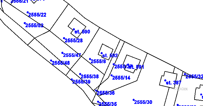Parcela st. 592 v KÚ Rusava, Katastrální mapa
