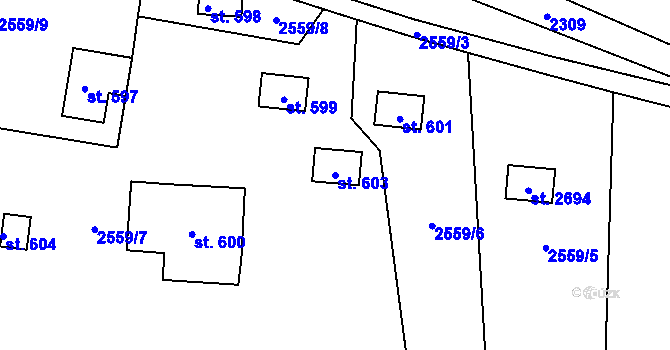 Parcela st. 603 v KÚ Rusava, Katastrální mapa