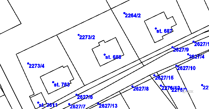 Parcela st. 688 v KÚ Rusava, Katastrální mapa