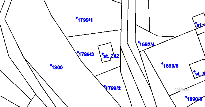 Parcela st. 712 v KÚ Rusava, Katastrální mapa