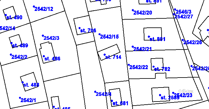 Parcela st. 714 v KÚ Rusava, Katastrální mapa