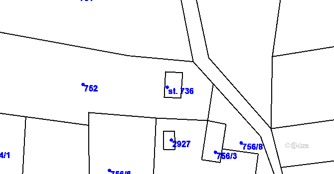 Parcela st. 736 v KÚ Rusava, Katastrální mapa