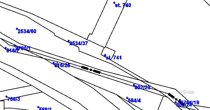 Parcela st. 741 v KÚ Rusava, Katastrální mapa