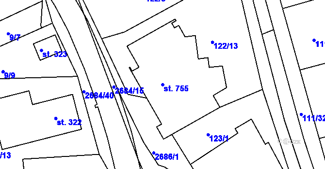 Parcela st. 755 v KÚ Rusava, Katastrální mapa