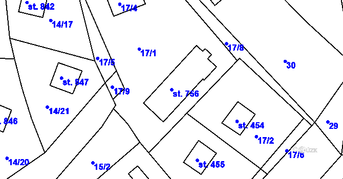 Parcela st. 756 v KÚ Rusava, Katastrální mapa