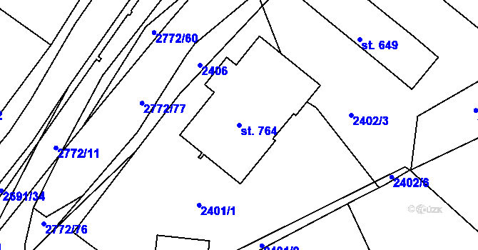 Parcela st. 764 v KÚ Rusava, Katastrální mapa