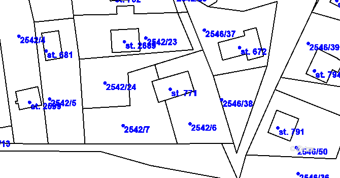 Parcela st. 771 v KÚ Rusava, Katastrální mapa