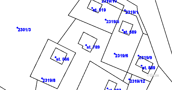Parcela st. 789 v KÚ Rusava, Katastrální mapa