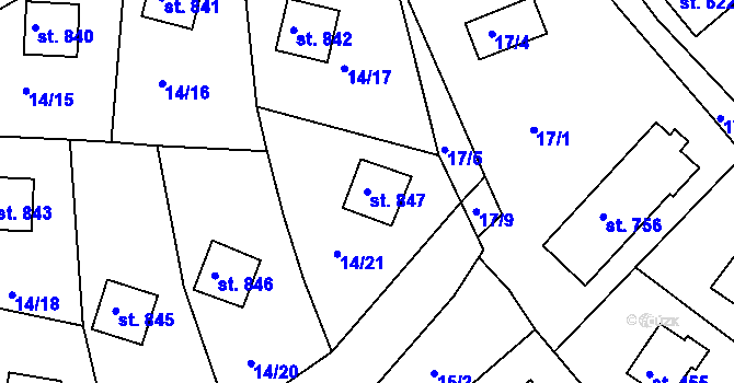 Parcela st. 847 v KÚ Rusava, Katastrální mapa
