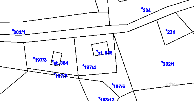 Parcela st. 885 v KÚ Rusava, Katastrální mapa