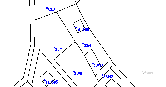 Parcela st. 33/4 v KÚ Rusava, Katastrální mapa
