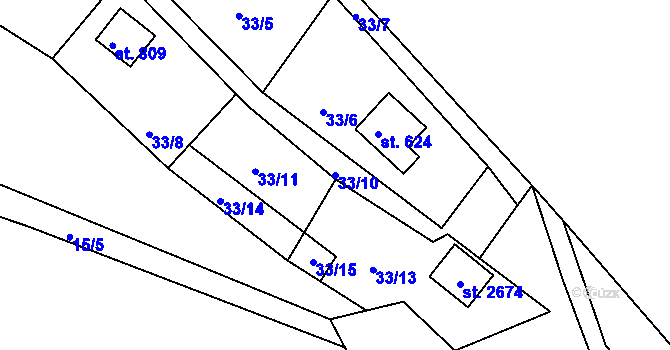 Parcela st. 33/10 v KÚ Rusava, Katastrální mapa