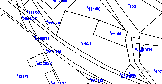 Parcela st. 110/1 v KÚ Rusava, Katastrální mapa