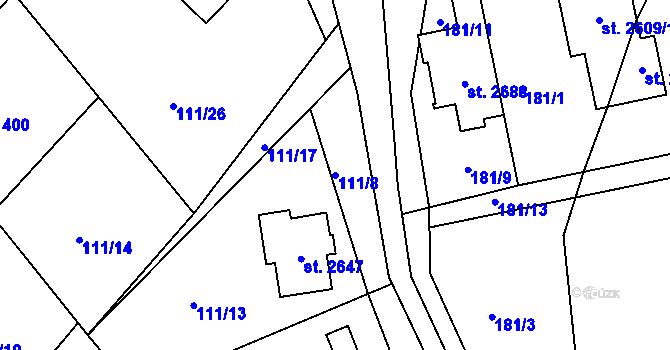 Parcela st. 111/8 v KÚ Rusava, Katastrální mapa