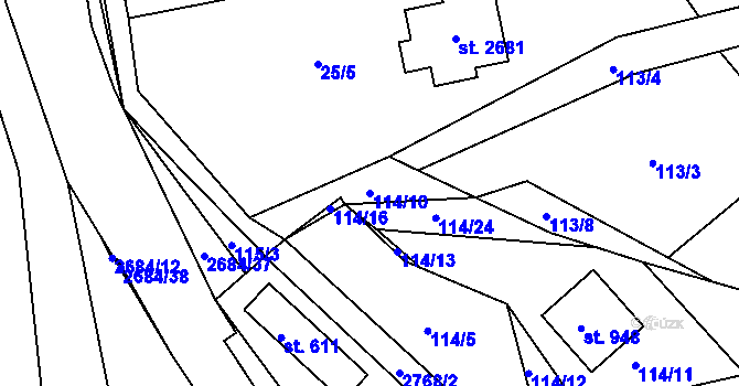 Parcela st. 114/10 v KÚ Rusava, Katastrální mapa