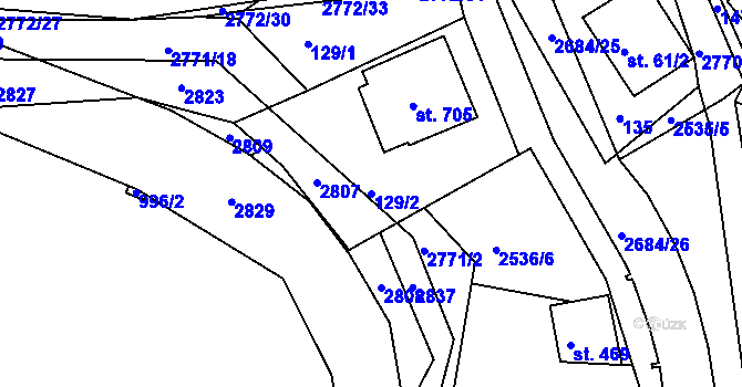 Parcela st. 129/2 v KÚ Rusava, Katastrální mapa