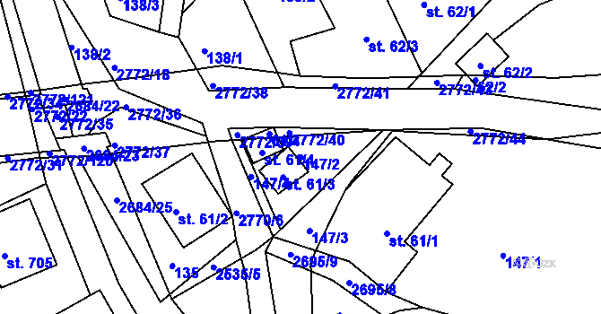 Parcela st. 147/2 v KÚ Rusava, Katastrální mapa