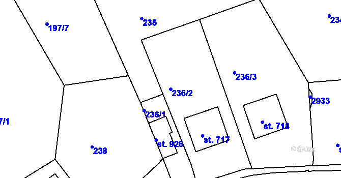 Parcela st. 236/2 v KÚ Rusava, Katastrální mapa