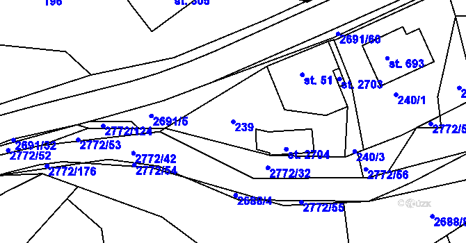 Parcela st. 239 v KÚ Rusava, Katastrální mapa