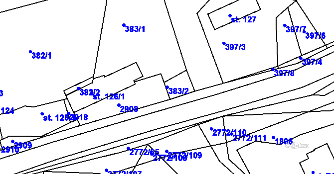 Parcela st. 383/2 v KÚ Rusava, Katastrální mapa