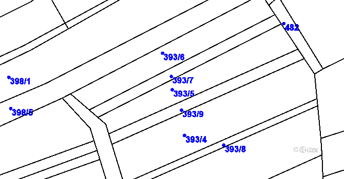 Parcela st. 393/5 v KÚ Rusava, Katastrální mapa
