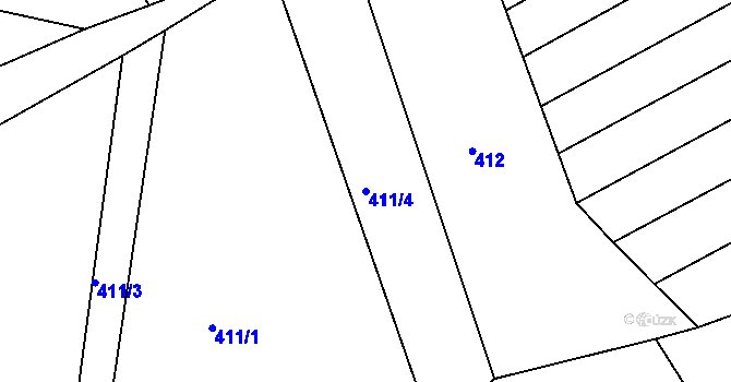 Parcela st. 411/4 v KÚ Rusava, Katastrální mapa