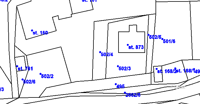 Parcela st. 502/4 v KÚ Rusava, Katastrální mapa