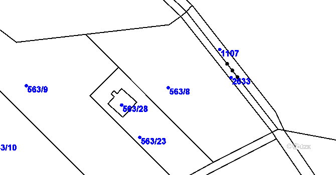 Parcela st. 563/8 v KÚ Rusava, Katastrální mapa