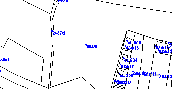 Parcela st. 584/6 v KÚ Rusava, Katastrální mapa