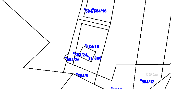 Parcela st. 584/19 v KÚ Rusava, Katastrální mapa