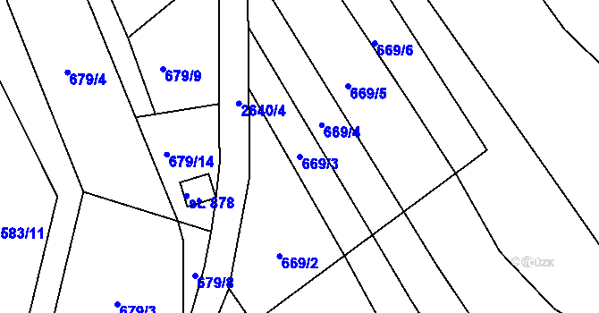 Parcela st. 669/3 v KÚ Rusava, Katastrální mapa