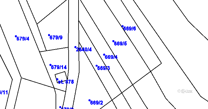 Parcela st. 669/4 v KÚ Rusava, Katastrální mapa