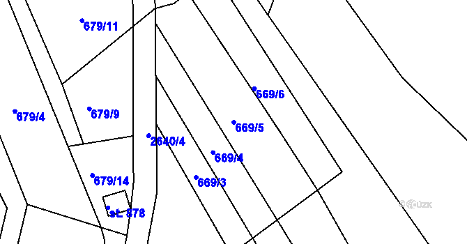 Parcela st. 669/5 v KÚ Rusava, Katastrální mapa