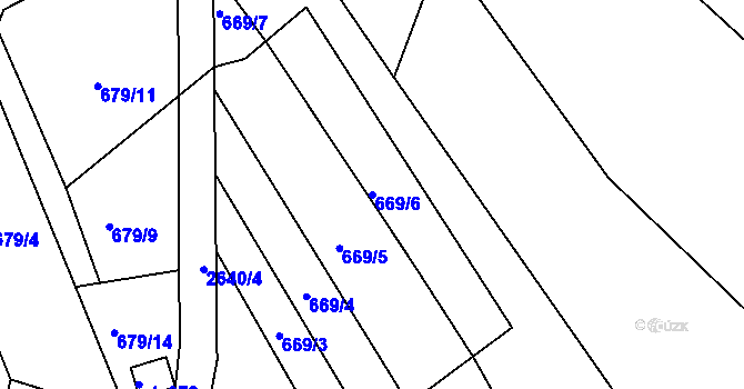 Parcela st. 669/6 v KÚ Rusava, Katastrální mapa