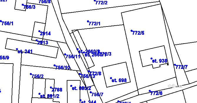 Parcela st. 772/3 v KÚ Rusava, Katastrální mapa