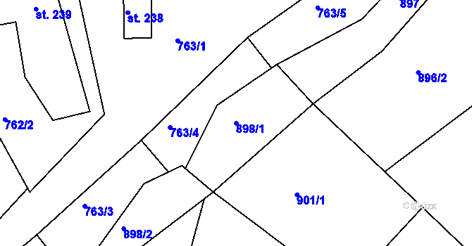 Parcela st. 898/1 v KÚ Rusava, Katastrální mapa
