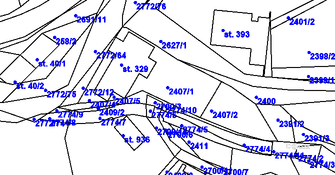 Parcela st. 2407/1 v KÚ Rusava, Katastrální mapa