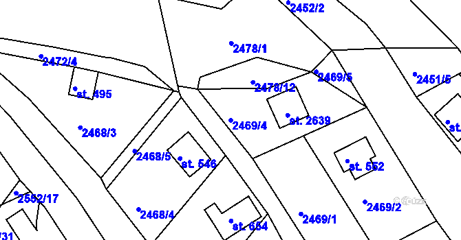 Parcela st. 2469/4 v KÚ Rusava, Katastrální mapa