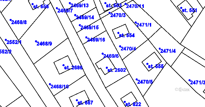 Parcela st. 2469/6 v KÚ Rusava, Katastrální mapa