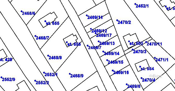Parcela st. 2469/7 v KÚ Rusava, Katastrální mapa