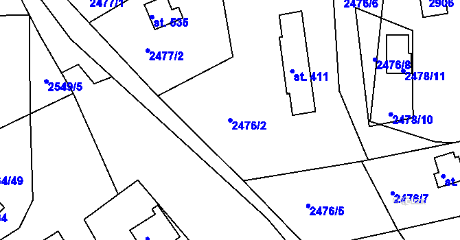 Parcela st. 2476/2 v KÚ Rusava, Katastrální mapa