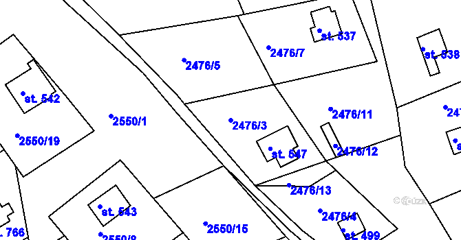 Parcela st. 2476/3 v KÚ Rusava, Katastrální mapa