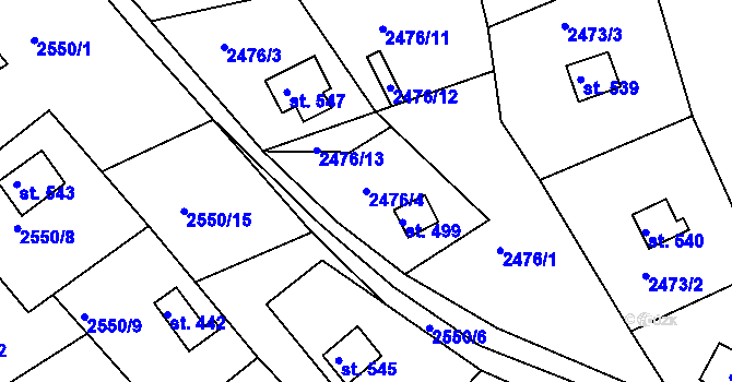 Parcela st. 2476/4 v KÚ Rusava, Katastrální mapa
