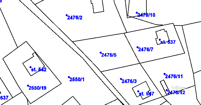 Parcela st. 2476/5 v KÚ Rusava, Katastrální mapa