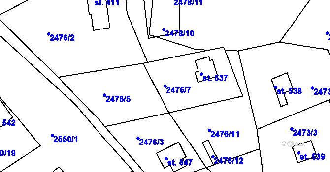 Parcela st. 2476/7 v KÚ Rusava, Katastrální mapa