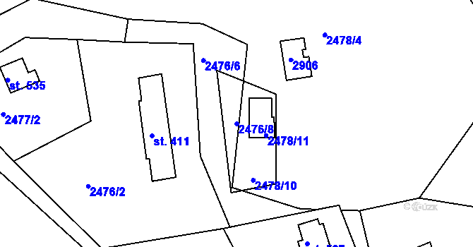 Parcela st. 2476/8 v KÚ Rusava, Katastrální mapa