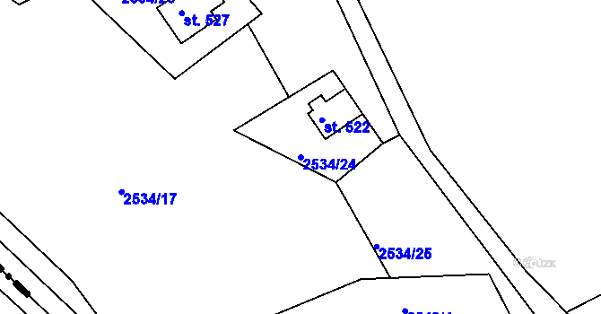 Parcela st. 2534/24 v KÚ Rusava, Katastrální mapa