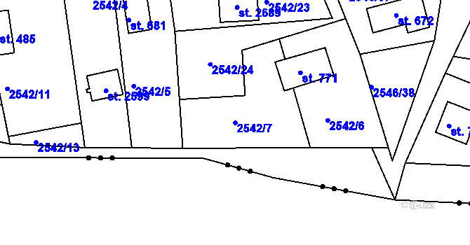 Parcela st. 2542/7 v KÚ Rusava, Katastrální mapa