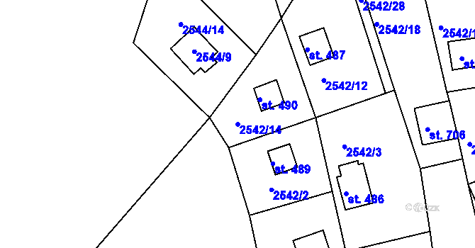 Parcela st. 2542/14 v KÚ Rusava, Katastrální mapa