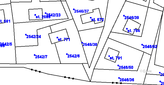 Parcela st. 2546/38 v KÚ Rusava, Katastrální mapa